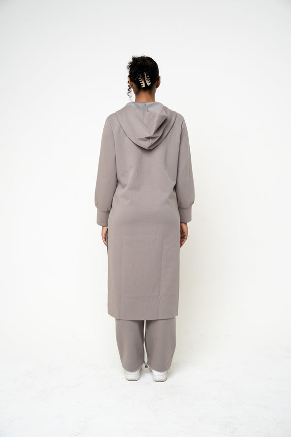 Cotton Grey Hooded Abaya (Zipped) - Athleisure
