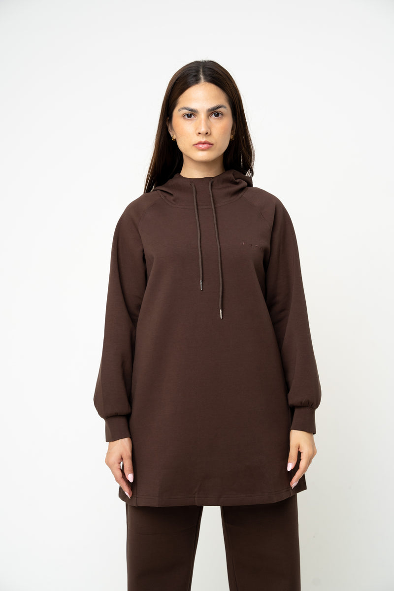 Cotton Brown Relaxed Hoodie - Athleisure