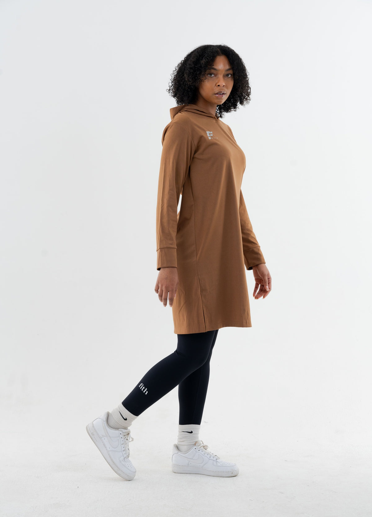 EASE - Oversized Hooded Long Sleeve Top (Brown)