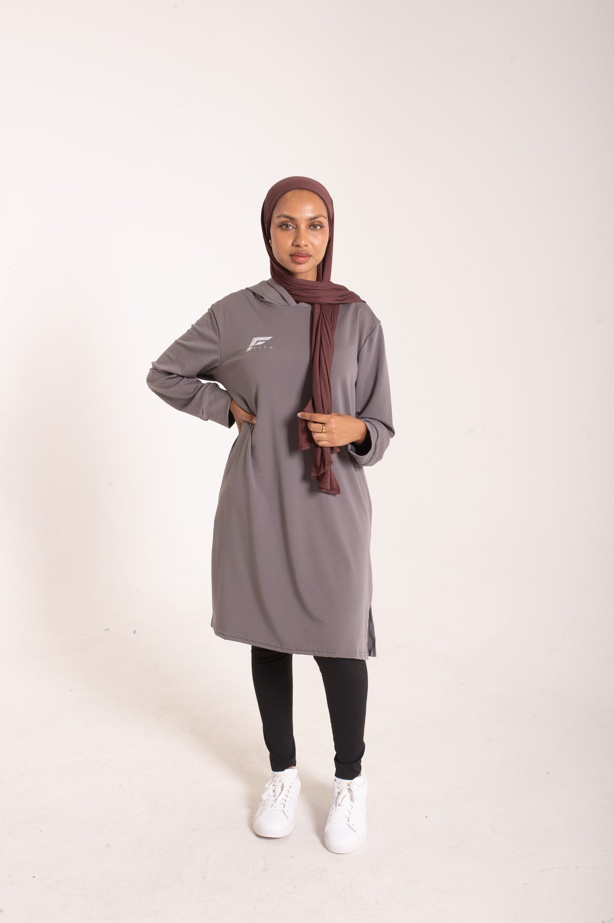 EASE - Oversized Hooded Long Sleeve Top (Grey)