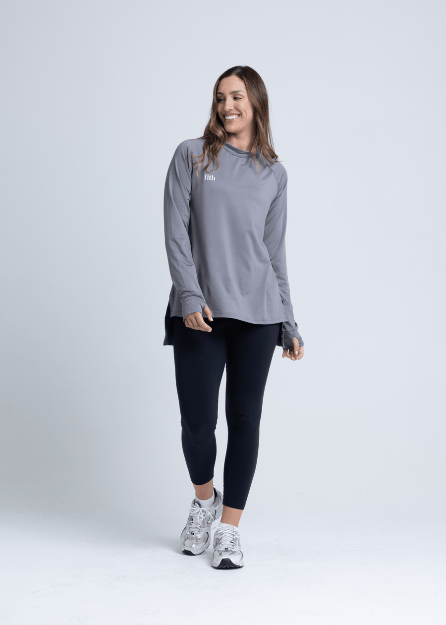 PWR Hi-Low Loose Workout Top (Shadow Grey)