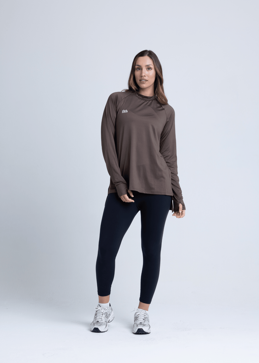 PWR Hi-Low Loose Workout Top (Chocolate)