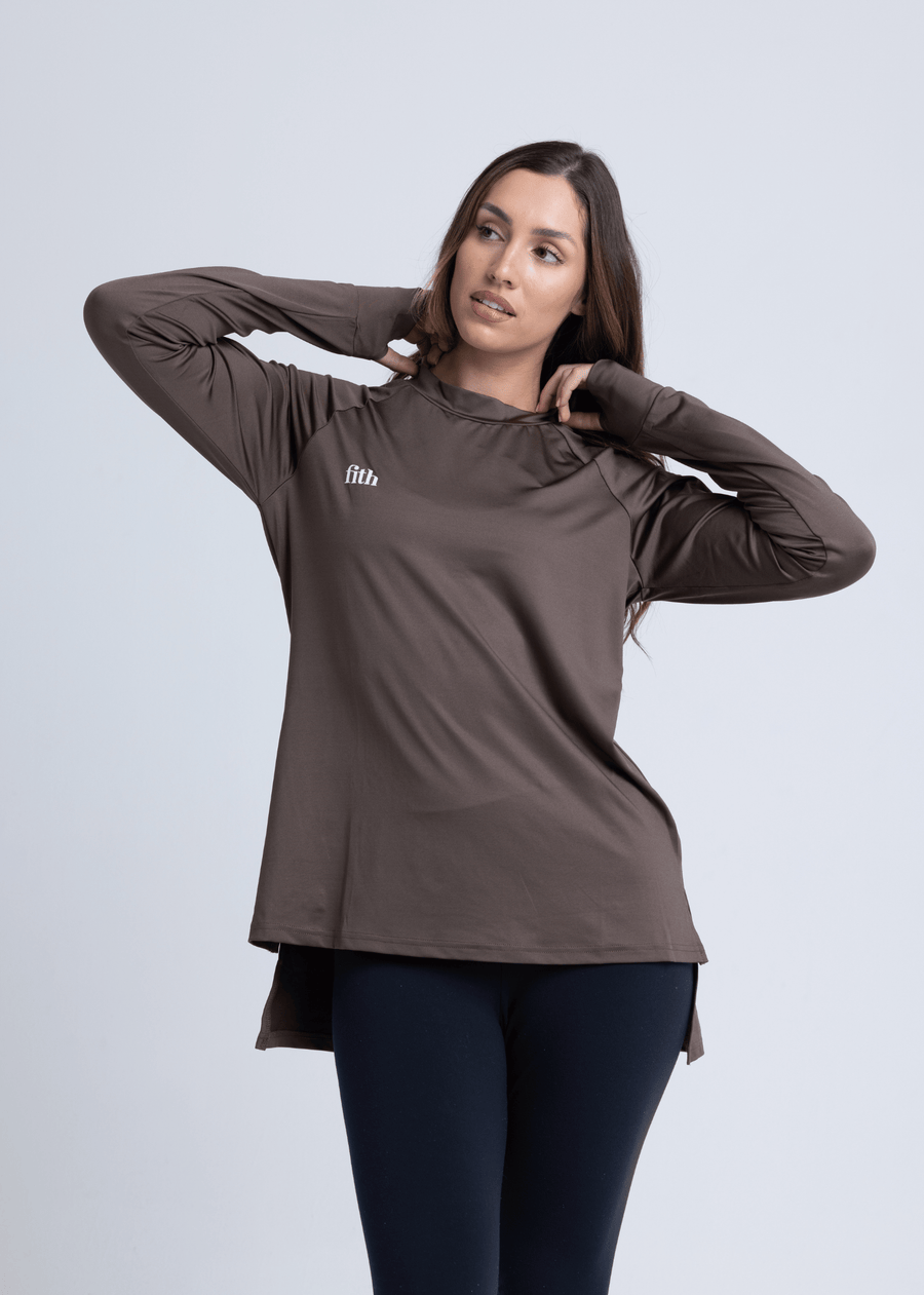 PWR Hi-Low Loose Workout Top (Chocolate)