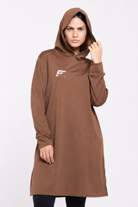 EASE - Oversized Hooded Long Sleeve Top (Brown)