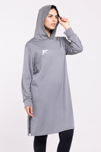 EASE - Oversized Hooded Long Sleeve Top (Grey)