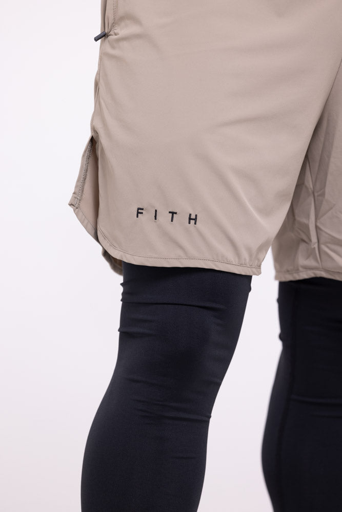 REFINE - Full Length Workout Shorts (Tan)