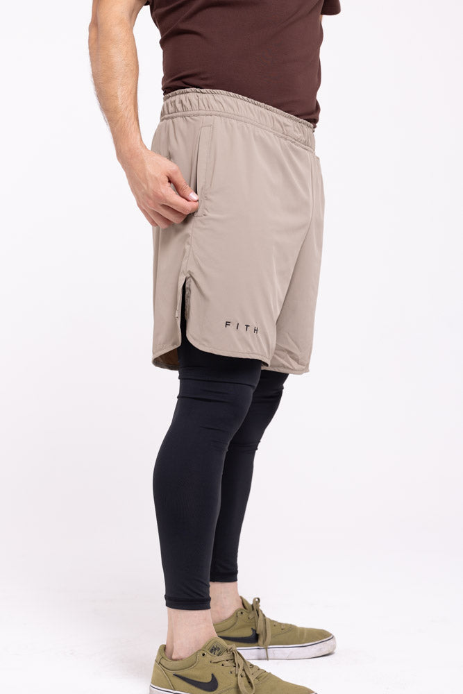 REFINE - Full Length Workout Shorts (Tan)