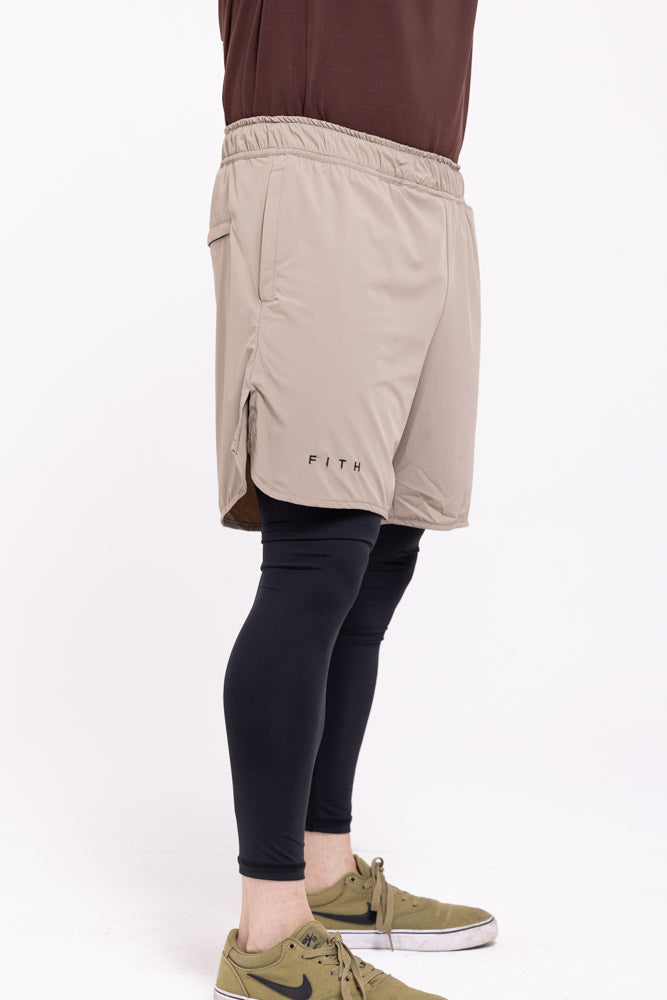 REFINE - Full Length Workout Shorts (Tan)