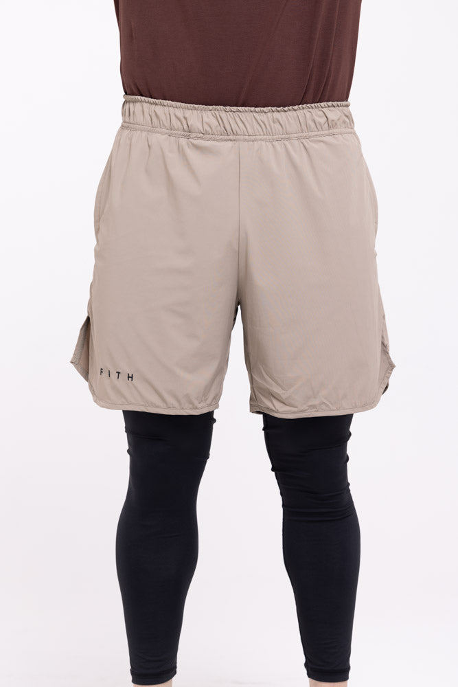 REFINE - Full Length Workout Shorts (Tan)