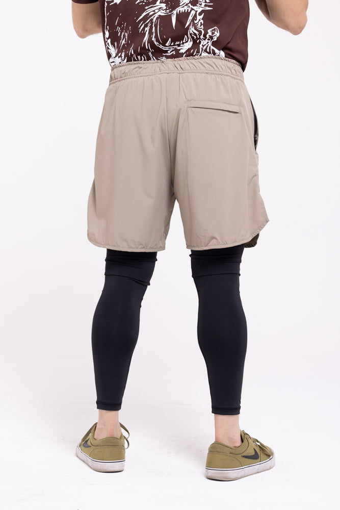 REFINE - Full Length Workout Shorts (Tan)