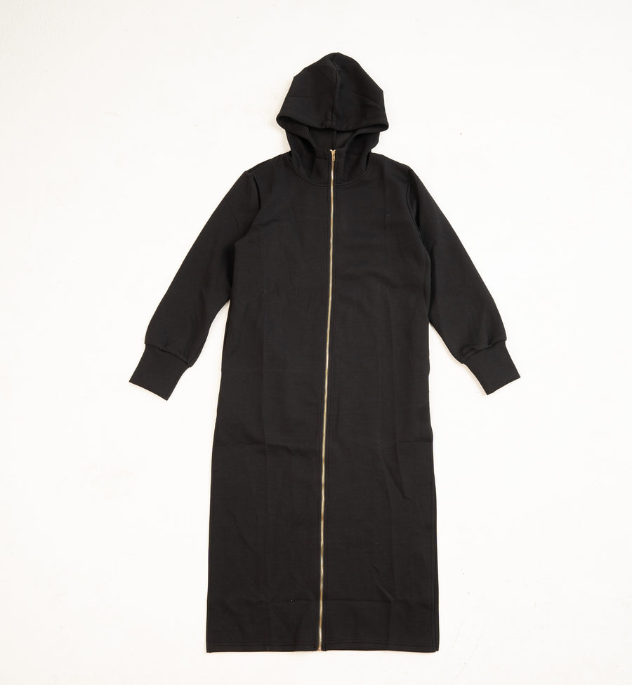 Cotton Black Hooded Abaya (Zipped) - Athleisure