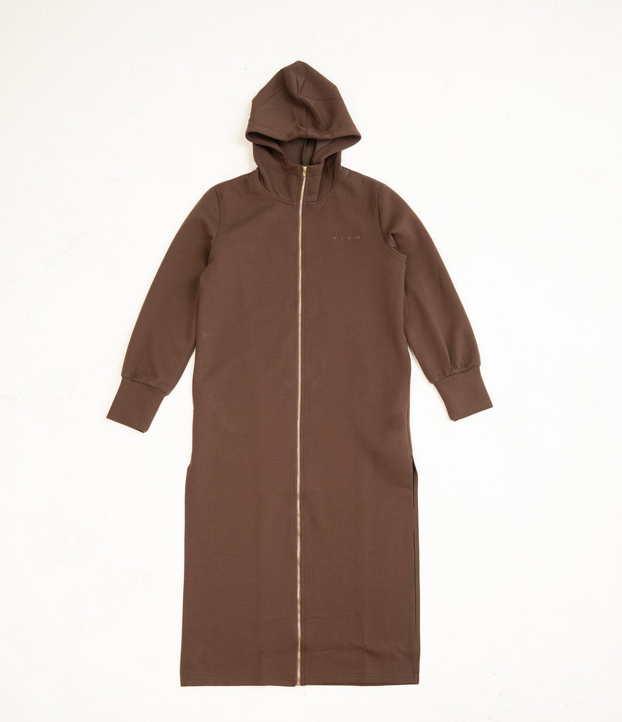 Cotton Brown Hooded Abaya (Zipped) - Athleisure