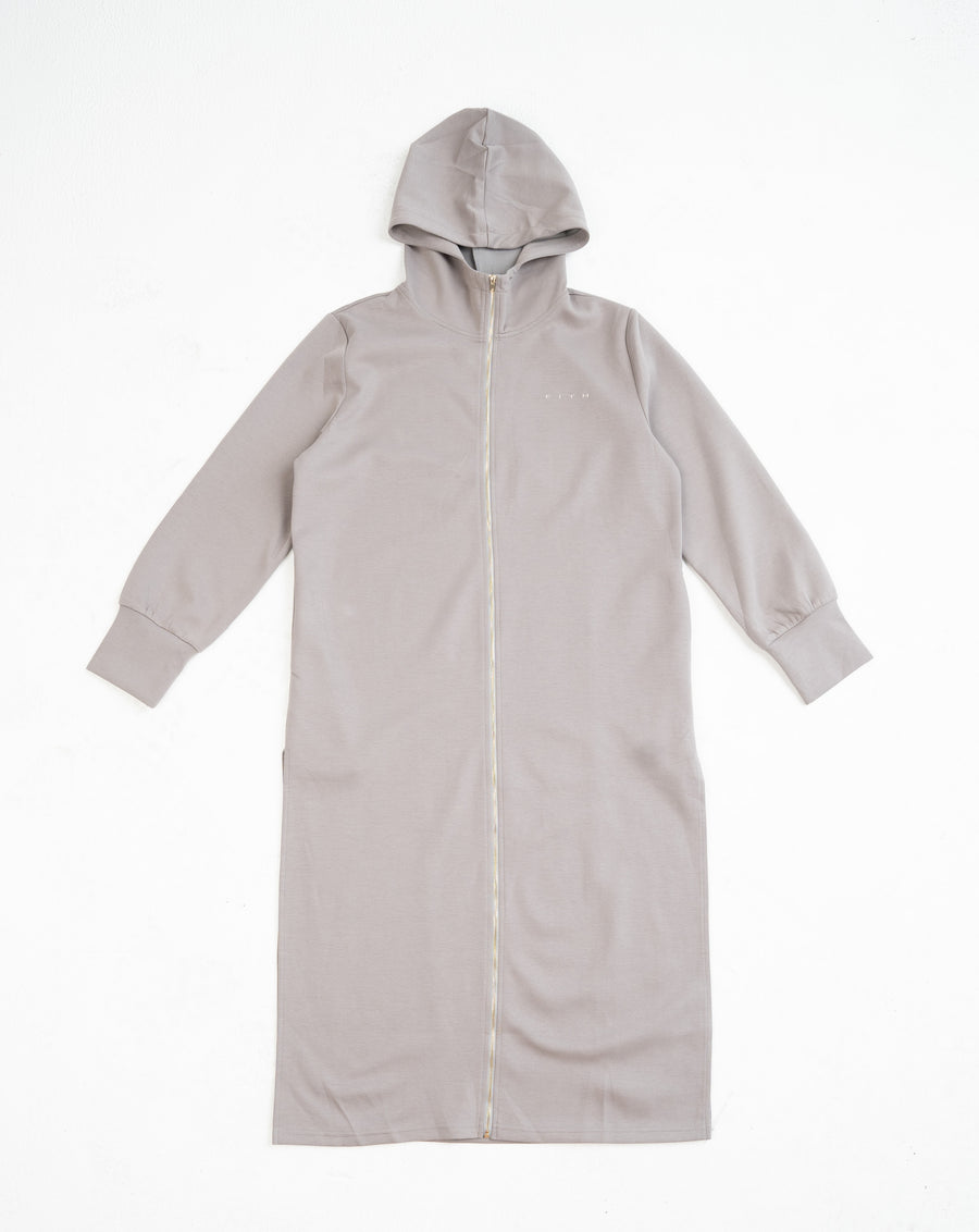 Cotton Grey Hooded Abaya (Zipped) - Athleisure