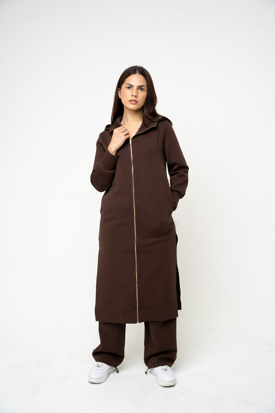 Brown Hooded Abaya (Zipped) - REST DAY CAPSULE