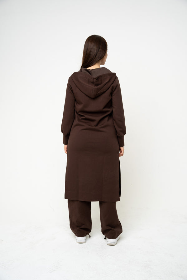 Cotton Brown Hooded Abaya (Zipped) - Athleisure