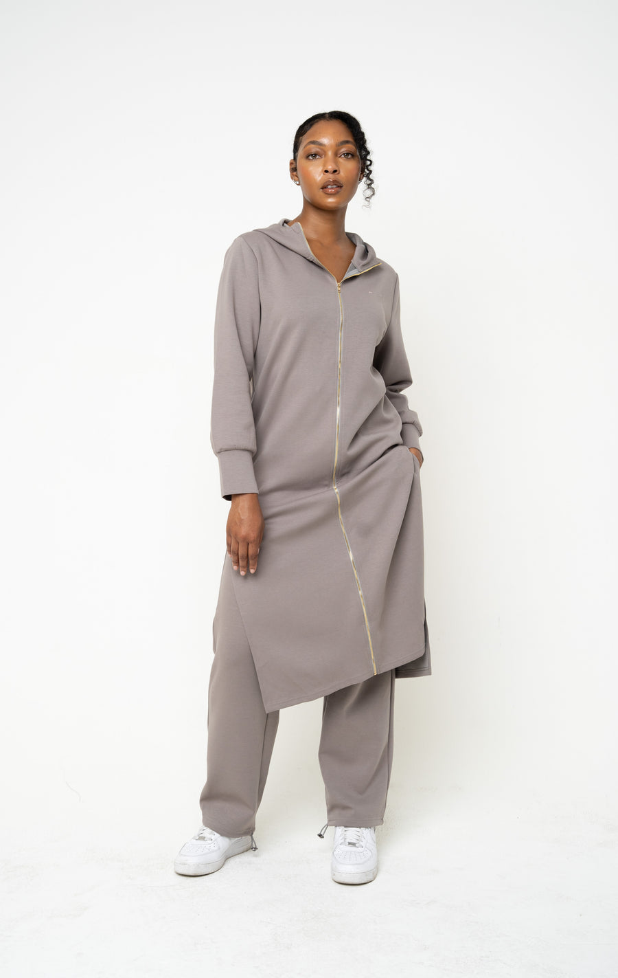 Cotton Grey Hooded Abaya (Zipped) - Athleisure