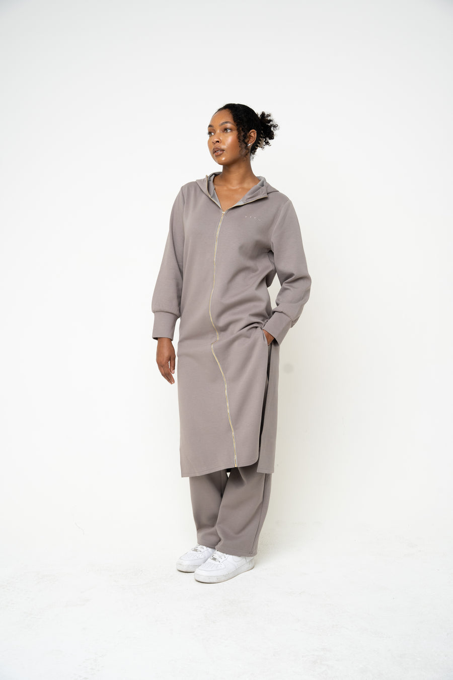 Cotton Grey Hooded Abaya (Zipped) - Athleisure