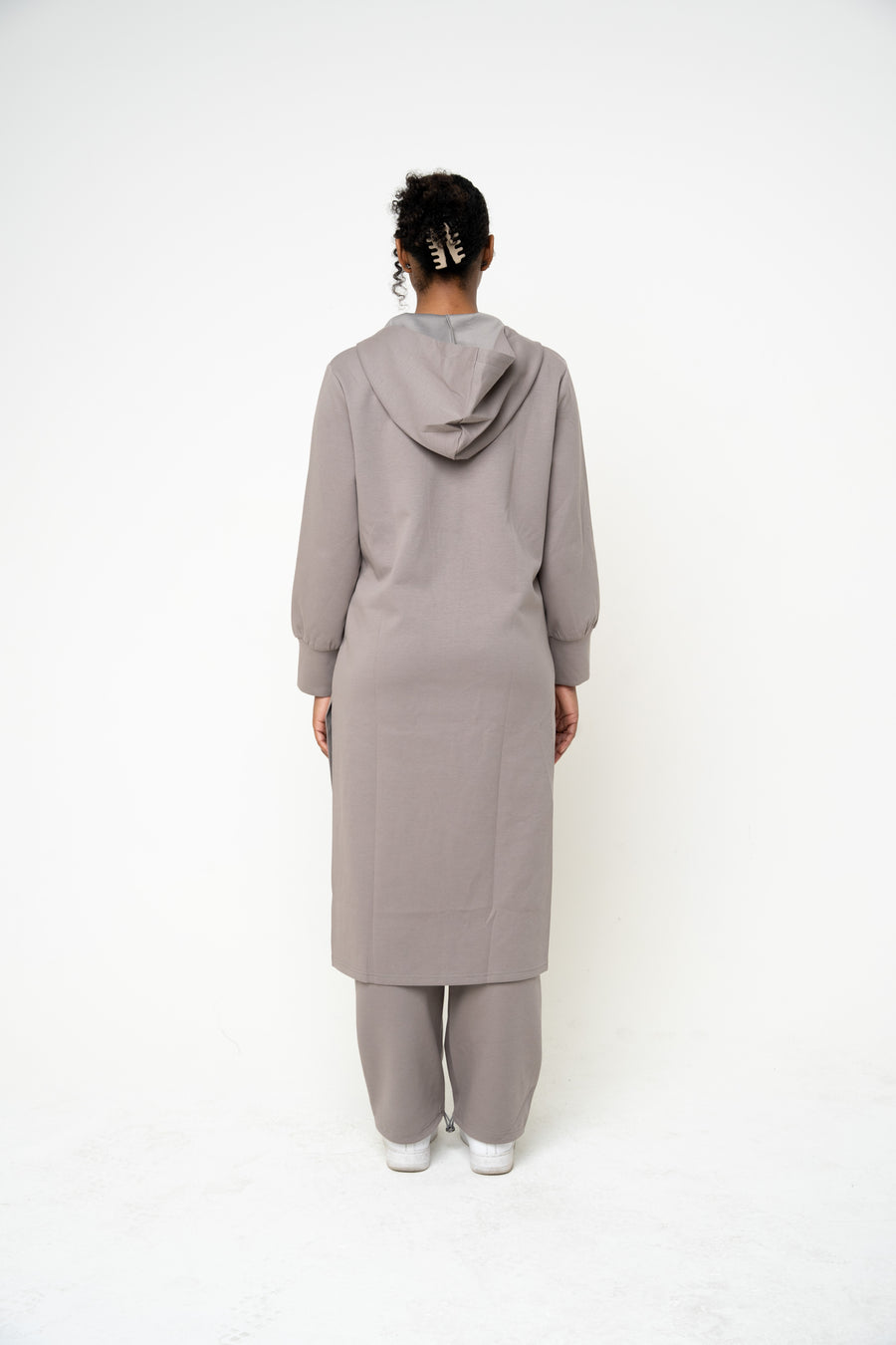 Cotton Grey Hooded Abaya (Zipped) - Athleisure