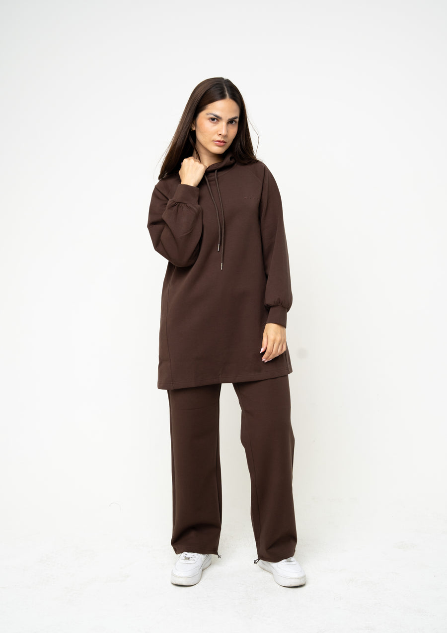 Cotton Brown Relaxed Hoodie - Athleisure