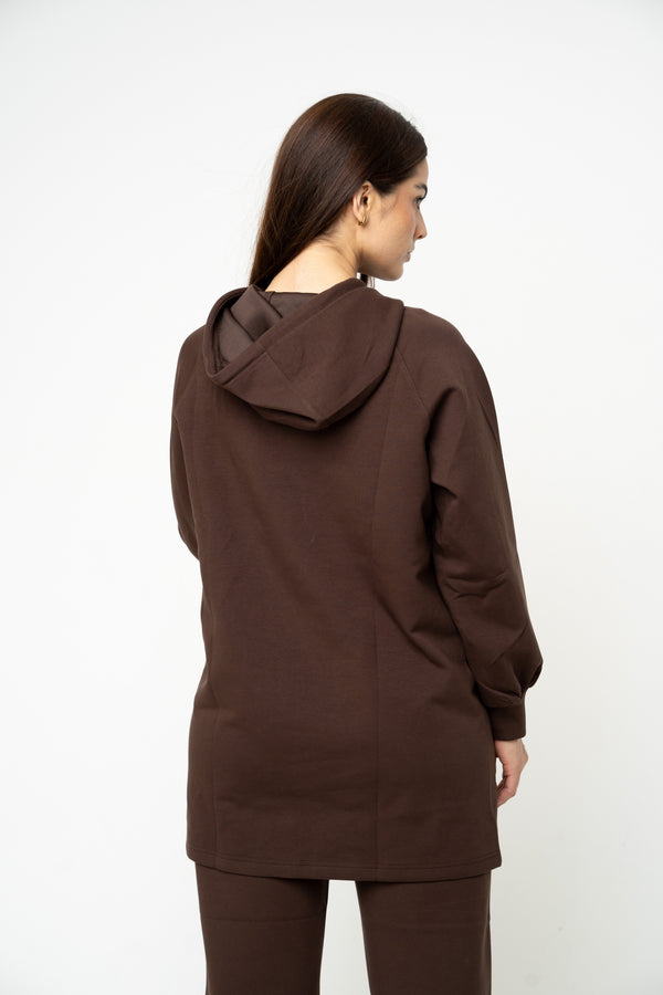Cotton Brown Relaxed Hoodie - Athleisure