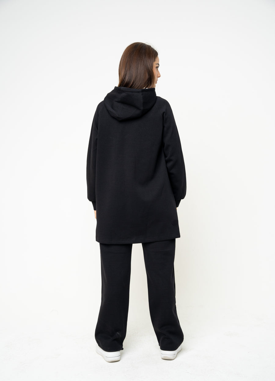Cotton Black Relaxed Hoodie - Athleisure