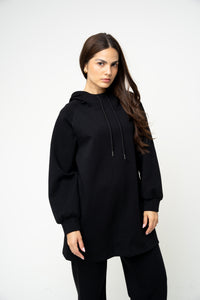 Cotton Black Relaxed Hoodie - Athleisure