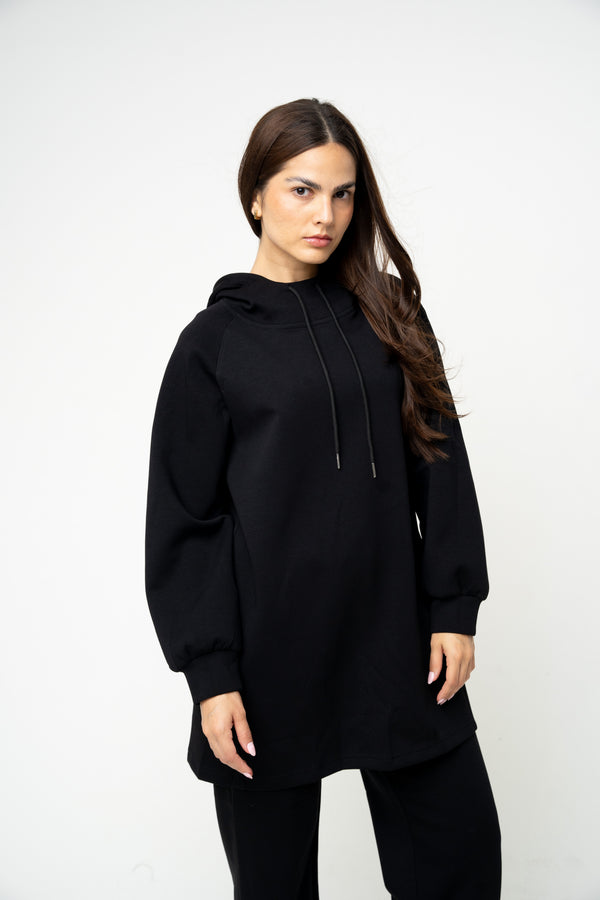 Cotton Black Relaxed Hoodie - Athleisure