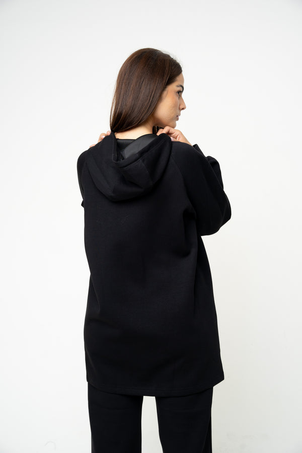 Cotton Black Relaxed Hoodie - Athleisure