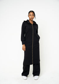 Cotton Black Hooded Abaya (Zipped) - Athleisure