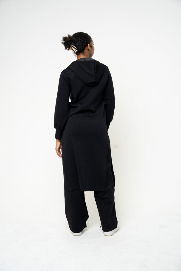 Cotton Black Hooded Abaya (Zipped) - Athleisure