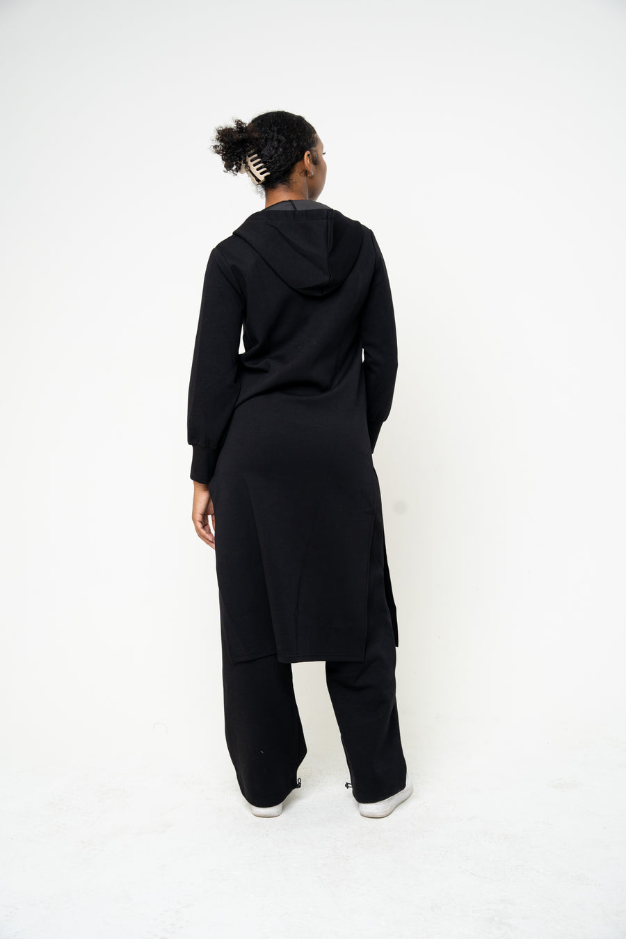 Cotton Black Hooded Abaya (Zipped) - Athleisure