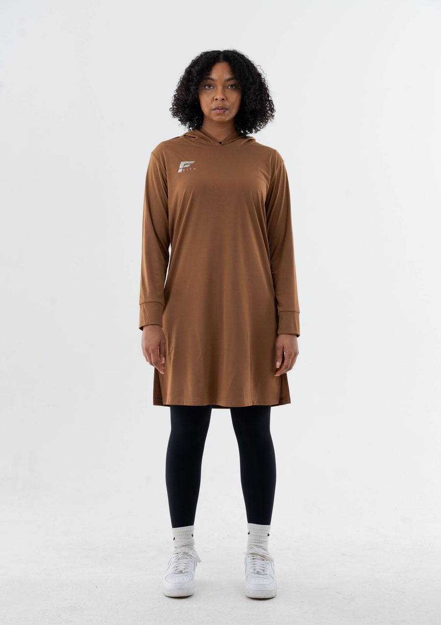 EASE - Oversized Hooded Long Sleeve Top (Brown)