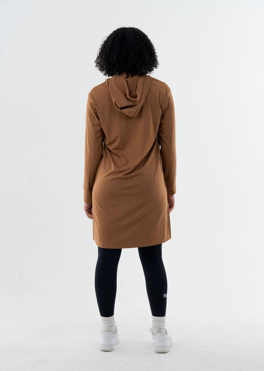 EASE - Oversized Hooded Long Sleeve Top (Brown)