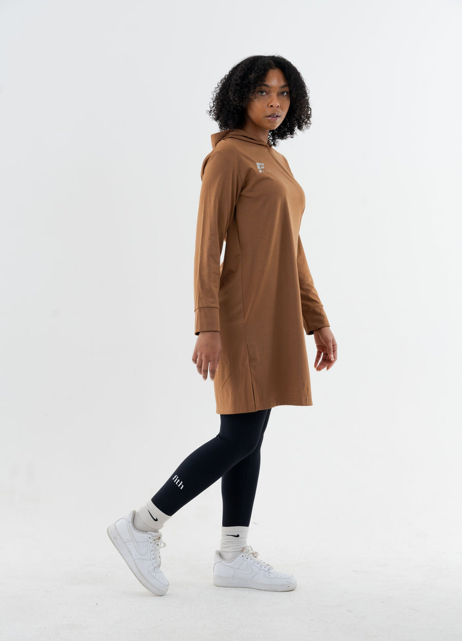 EASE - Oversized Hooded Long Sleeve Top (Brown)