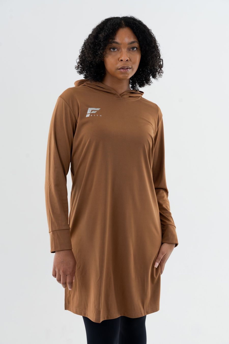 EASE - Oversized Hooded Long Sleeve Top (Brown)