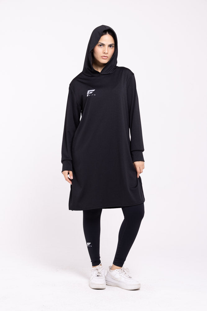 EASE - Oversized Hooded Long Sleeve Top (Black)