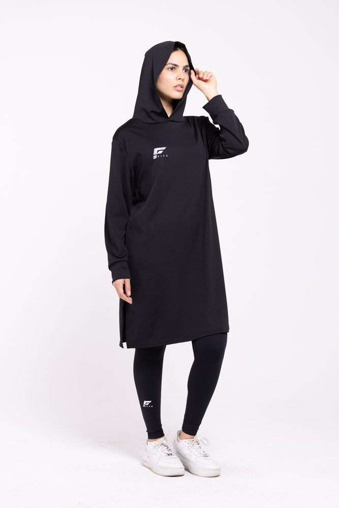 EASE - Oversized Hooded Long Sleeve Top (Black)