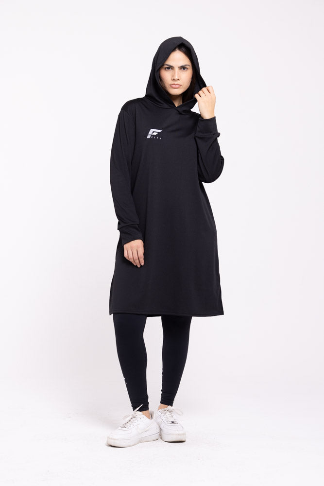 EASE - Oversized Hooded Long Sleeve Top (Black)