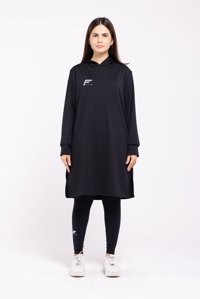 EASE - Oversized Hooded Long Sleeve Top (Black)