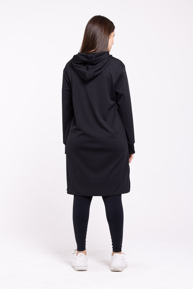 EASE - Oversized Hooded Long Sleeve Top (Black)