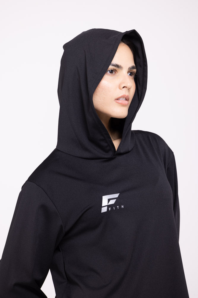 EASE - Oversized Hooded Long Sleeve Top (Black)
