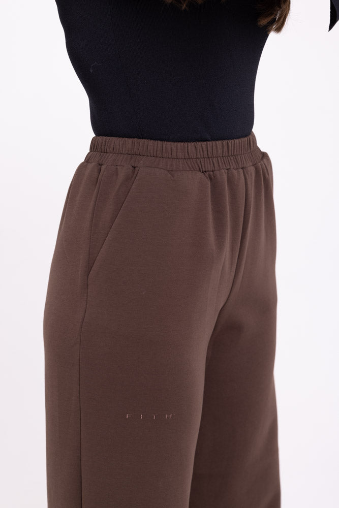 Cotton Relaxed Bottoms - Athleisure (Brown)