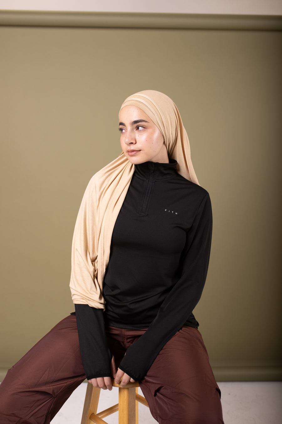 Non-Slip Workout Hijab (Cream)