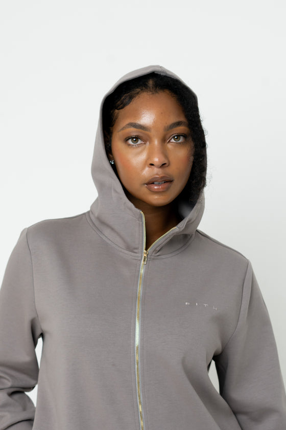 Grey Hooded Abaya (Zipped) - REST DAY CAPSULE