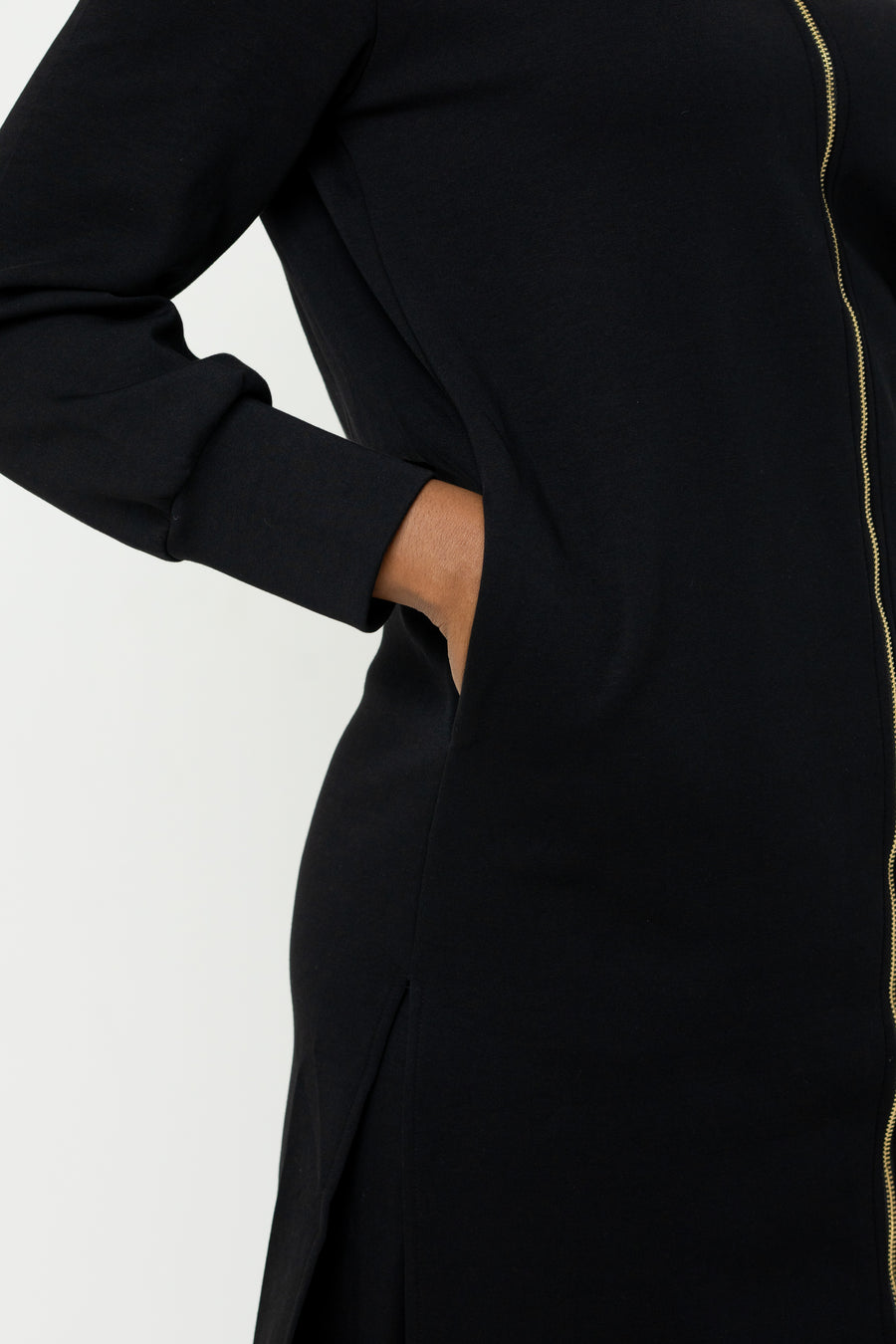 Cotton Black Hooded Abaya (Zipped) - Athleisure