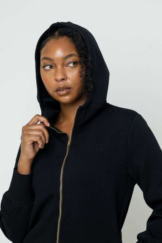 Black Hooded Abaya (Zipped) - REST DAY CAPSULE