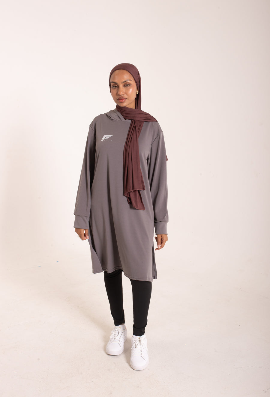 EASE - Oversized Hooded Long Sleeve Top (Grey)
