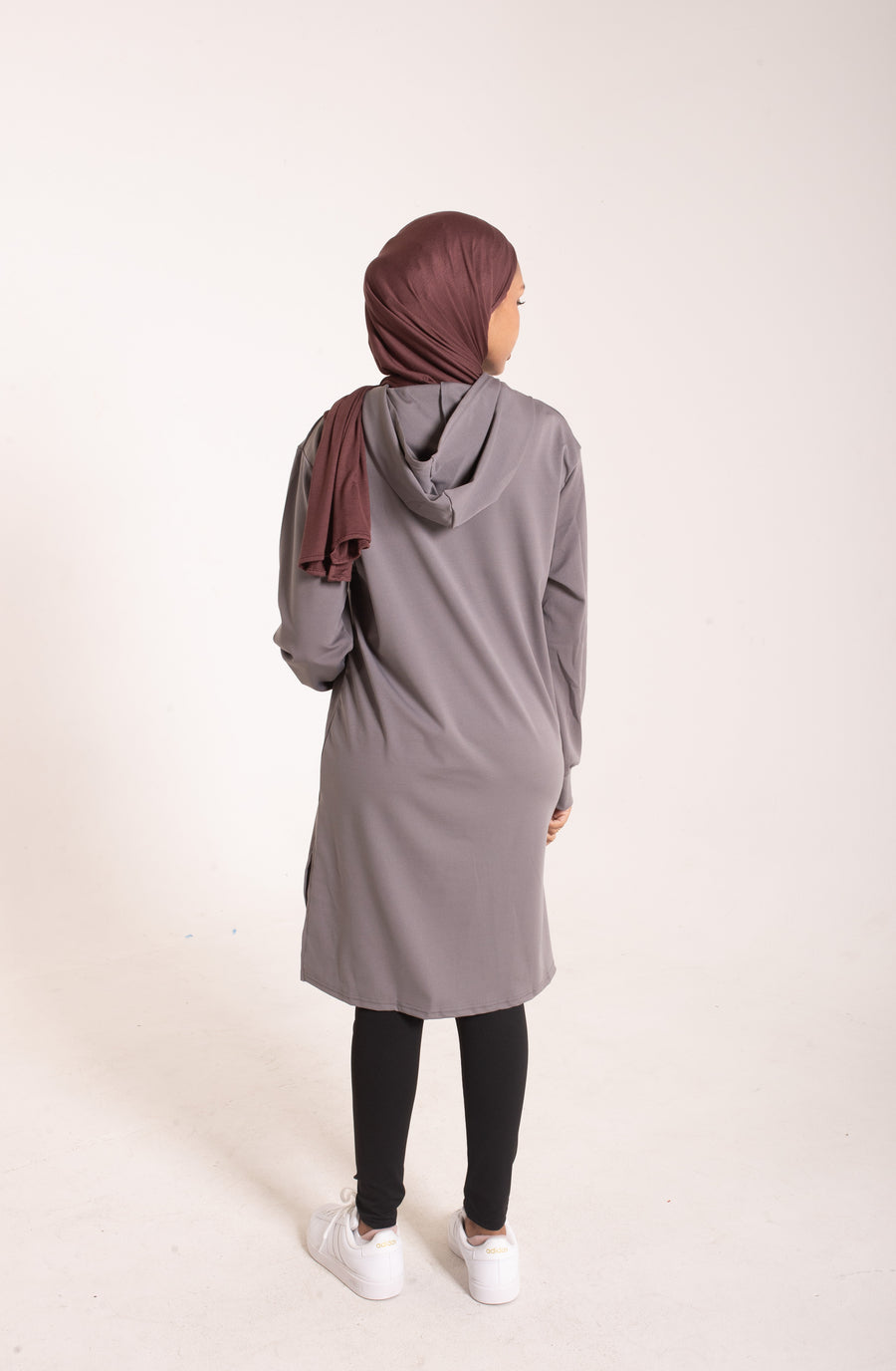 EASE - Oversized Hooded Long Sleeve Top (Grey)