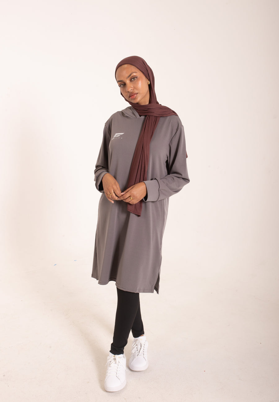 EASE - Oversized Hooded Long Sleeve Top (Grey)