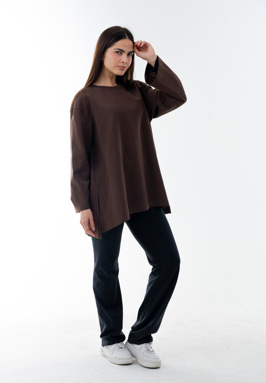Cotton Relaxed Top - Athleisure (Brown)